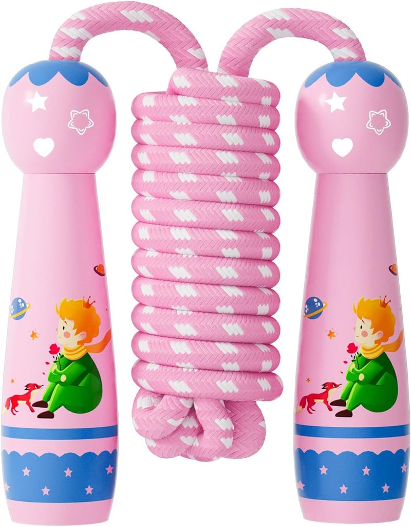 JGM Jump Rope for Kids-Adjustable Cotton Braided Skipping Rope with Wooden Handle for Toddler Fitness Workout Exercise Outdoor Activity - Image 1